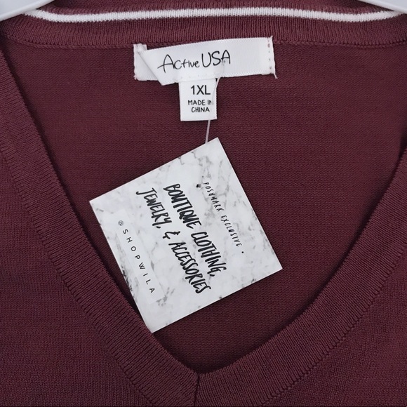 Active USA Tailored Wine Classic VNeck LS Sweater - Picture 4 of 7